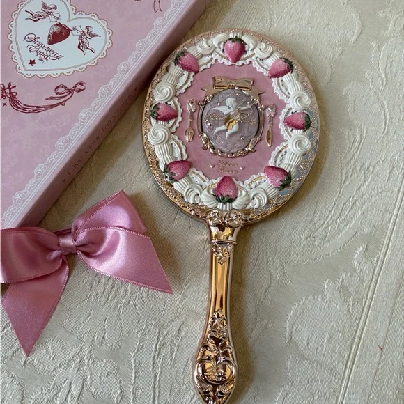 Flower Knows Strawberry Cupid Handheld Beauty Makeup Mirror in Pink - Picture 7 of 14